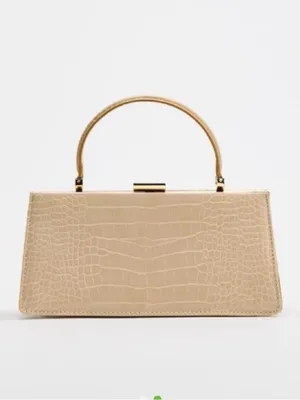 Zara NWT Structured Croc-Embossed Top-Handle Bag, gold chain crossbody strap thumbnail 2