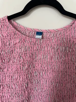 Old Navy Smocked Puff-Sleeve Flare Mini Dress Pink Striped Size L thumbnail 2