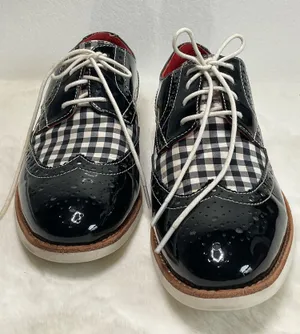 Johnston & Murphy Women’s Black Patent Leather Gingham Wingtip Oxford Shoes Size 7M thumbnail 1