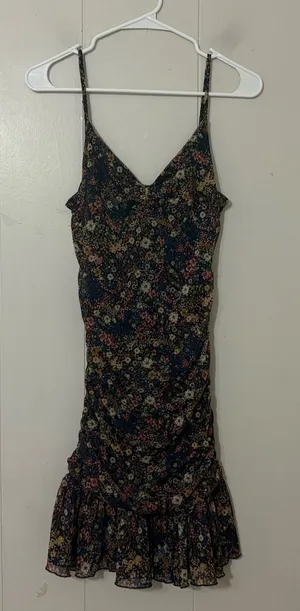 Dress Forum Los Angeles Ruched Floral Mesh Ruffle Mini Dress Size S thumbnail 1
