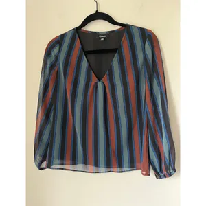 Madewell Sheer-Sleeve Top in Academy Stripe Color Winter Architect Green sz. XXS thumbnail 4