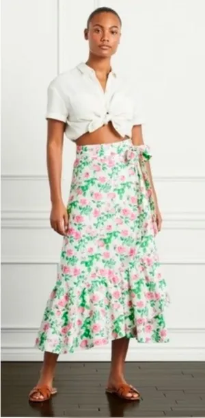 Hill House Mirabel Midi Wrap Skirt Pink Roses thumbnail 1