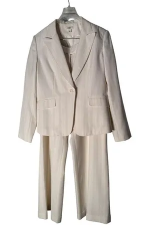 Y2K Cato 2pc Cream Pink Gray Striped Suit.‎ Jacket and Pants Women's Size 14 thumbnail 1