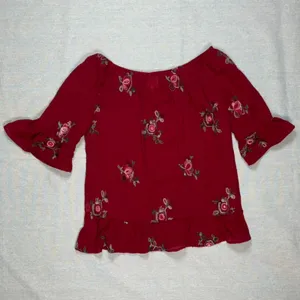 Fig & Flower | Red Floral Embroidered Peasant Top | Large thumbnail 2