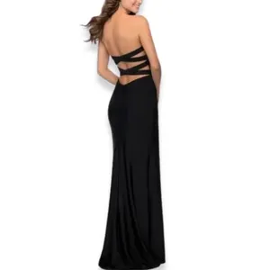 La Femme Maxi Dress Strapless Crisscross High Slit Full Length Black W US 0 NWT thumbnail 2