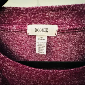 PINK Burgundy Long Sleeve Stretch Knit Top w Gold Logo Size L p-p 25 s-h 23 thumbnail 2