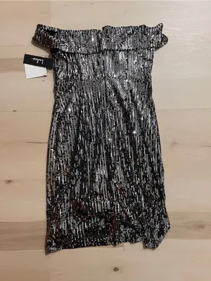 Lulus NWT Women Small Shiny Silver Off the Shoulder Sequin Mini Party Dress thumbnail 6