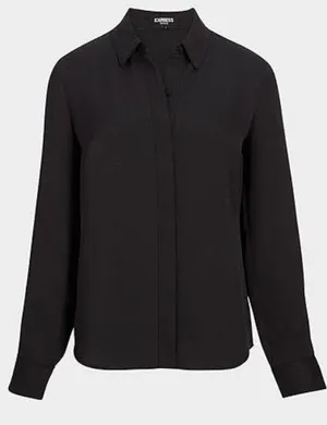 Express Long Sleeve Poplin Boyfriend Portofino Shirt Black Women's Size Medium thumbnail 1
