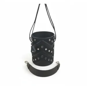 SALAR Italian Leather Studed Bucket Handbag Black Boho Luxury Rare Made In Italy thumbnail 2