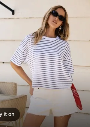 NUUDS Short Sleeve Stripe Boxy Tee Sz L NEW thumbnail 1