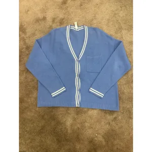 ALO Yoga Tennis Club Sweater Knit Cardigan Crystal Clear Blue/White Sz L Preppy thumbnail 4