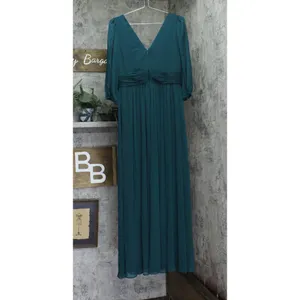 DKNY Chiffon Balloon-Sleeve Faux Wrap Side Slit Maxi Dress Forest Green 8 thumbnail 2