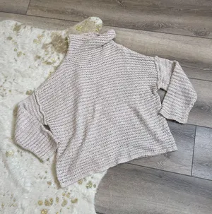 Aerie Beige Open Knit Turtleneck Sweater thumbnail 1