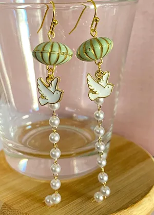 Handmade dangle earrings Kawaii bird pearl thumbnail 1