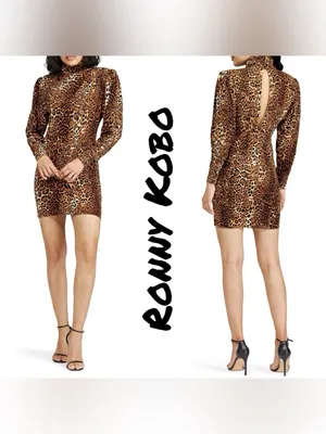 Ronny Kobo High-Neck Leopard Print Keyhole Back ‘Adina’ Dress thumbnail 2