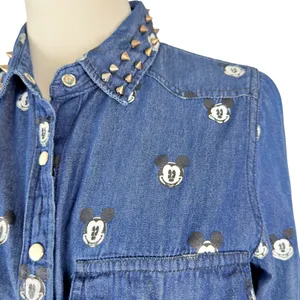 RARE Disney x Kook n Keech Denim Mickey Studded Snap Button Shirt *FLAW* thumbnail 2