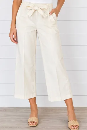 Calvin Klein ivory pleat front tie waist crop pant small thumbnail 1