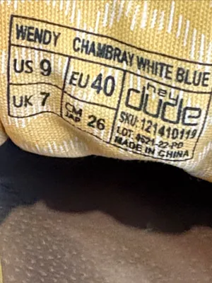 Hey Dude Size 9 Wendy Chambray White Blue Casual Slip-On Shoes thumbnail 6