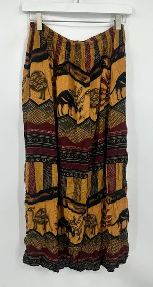 American Vintage Vintage Y2K African Animal Maxi Skirt Size Large Boho Whimsical Flowy thumbnail 1