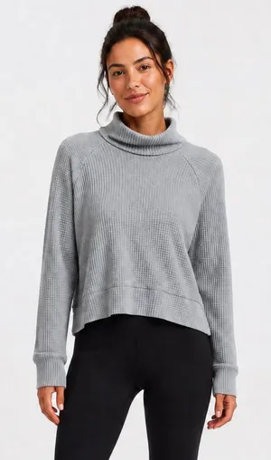 The North Face Gray Waffle Knit Mock Neck Pullover M thumbnail 1