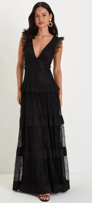 Lace ruffle tiered dress thumbnail 1