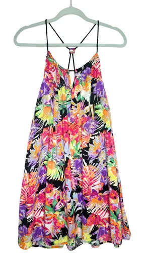 Arizona Jean Co Tropical Floral Mini Dress Size Medium Swim Coverup Boho Beach thumbnail 1