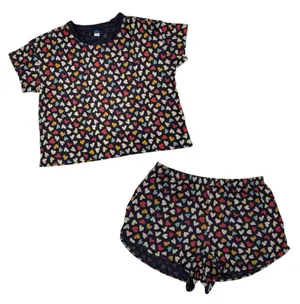 Old Navy Sunday Sleep Pajama T-Shirt & Shorts Lounge Set Size Medium Grey Hearts thumbnail 1