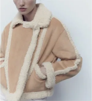 ZARA Women's Faux Shearling Double Faced Jacket (Light-camel)  thumbnail 4