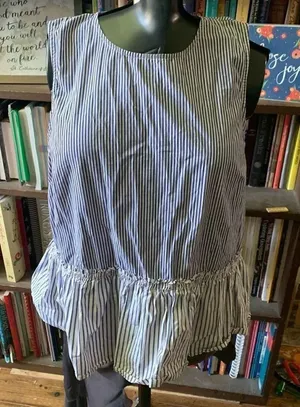 J Crew nautical blue & white striped ruffled hem XL sleeveless blouse thumbnail 1