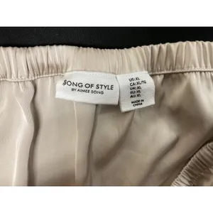 Song of Style Womens Midi Skirt Beige Satin Elastic Drawstring Waist XL thumbnail 5