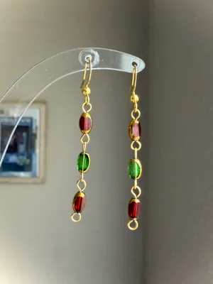 Handmade glass beads fairy whimsy dainty unique dangle earrings🌀🌙 thumbnail 3