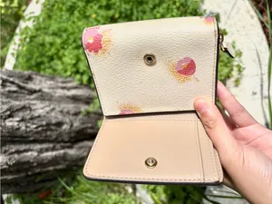Coach Canvas Tri-Fold Wallet With Floral Print White/Tan thumbnail 7