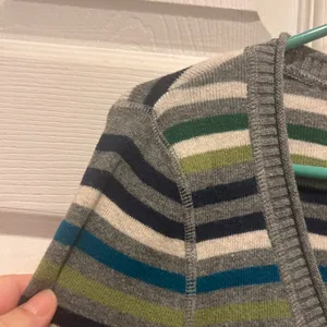 Aeropostale Womens Striped V Neck Long Sleeve‎ Top Gray Green Blue Large thumbnail 5