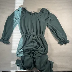 Honeyme Women’s Medium Green Wide Leg Jumpsuit Long Sleeve Elastic Waist Boho thumbnail 4