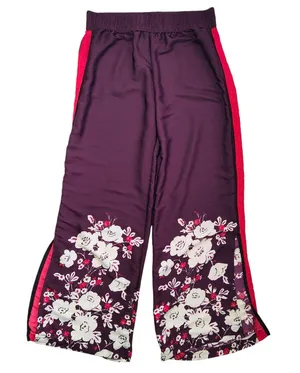 Aerie Floral Wide Leg Pants Size Medium Womens Burgundy Red Trousers Lightweight thumbnail 1