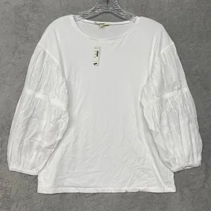 Madewell Womens Top XS White Cotton Balloon Bishop‎ Sleeve Blouse Shirt NU849 thumbnail 1