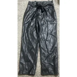 Lucy Paris Womens Faux Leather Paperbag-Waist Pants Black Belted Size Small thumbnail 2