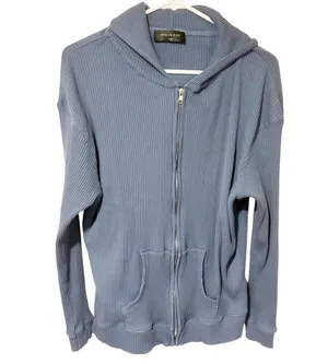 White Fox Boutique Size Small/Medium Blue Ribbed Thermal Full Zip Up Hoodie thumbnail 1