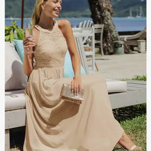 Formal cream color maxi halter Long Prom/ bridesmaid wedding dress size… thumbnail 7