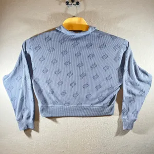 750 | PINK Victoria's Secret Waffle Knit Logo Cropped Sleep Top‎ Blue Womens M thumbnail 2