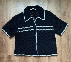 Abercrombie &‎ Fitch Black Knit Shorts Sleeve Cardigan with White Edging Size XS thumbnail 1