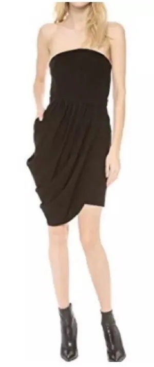 ALC Strapless Drape Dress Black Asymmetric Hem with Side Pockets‎ Size US 2 / XS thumbnail 1