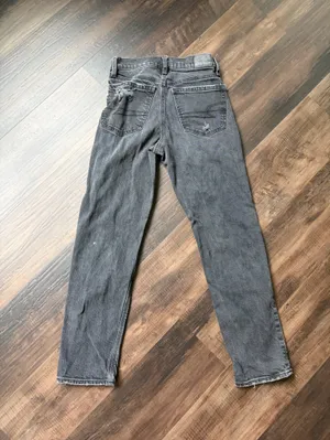American Eagle Outfitters Women's Black Washed Straight-Leg Jeans thumbnail 2