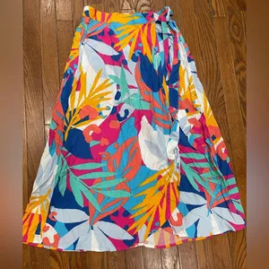 J. Crew Colorful Leaf Print A-Line Skirt thumbnail 2