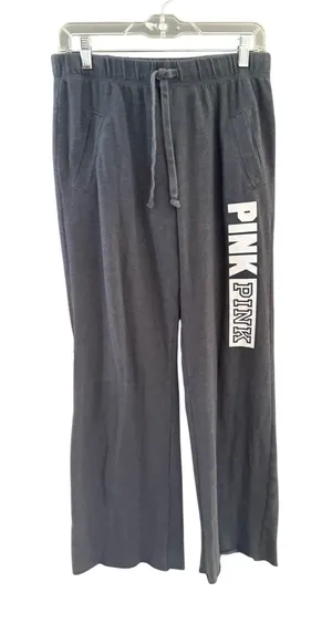 Victoria's Secret PINK Wide Leg Sweatpants Charcoal Gray Graphic Logo Small thumbnail 1