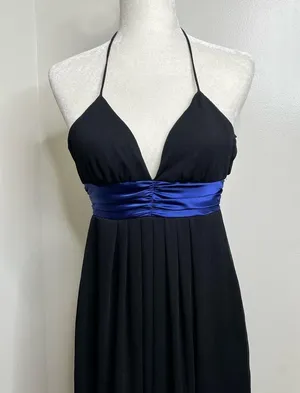 I.N. San Francisco cocktail dress size 3 Ties around neck pleats black blue thumbnail 2