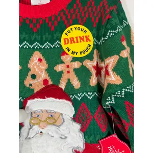 Holiday Time Ugly Unisex Christmas Santa Sweater Pocket House‎ Red/Green Sz S thumbnail 13