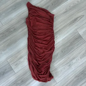 PRETTYGARDEN Women One Shoulder Ruched Mesh Midi Dress Rust Red Size S NWT thumbnail 3