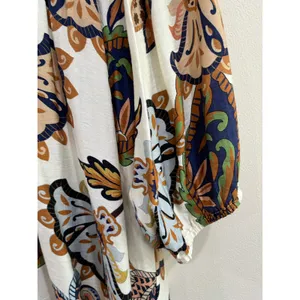 Umgee Abstract Paisley‎ Puff Sleeve Boho Babydoll Mini Dress Size Small thumbnail 8