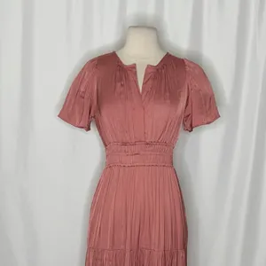 ANTHROPOLOGIE Somerset Satin Maxi Dress Rose Pink Mauve X-Small Petite XSP thumbnail 3